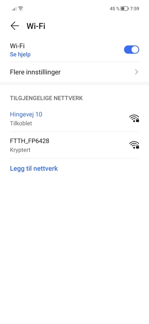 Du er nå koblet til Wi-Fi-nettverket