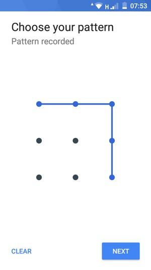 Draw an unlock pattern and select NEXT