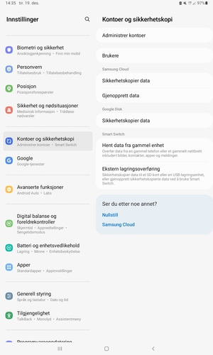 Bla til og velg Kontoer og sikkerhetskopi