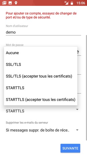 Sélectionnez Aucune puis SUIVANTE