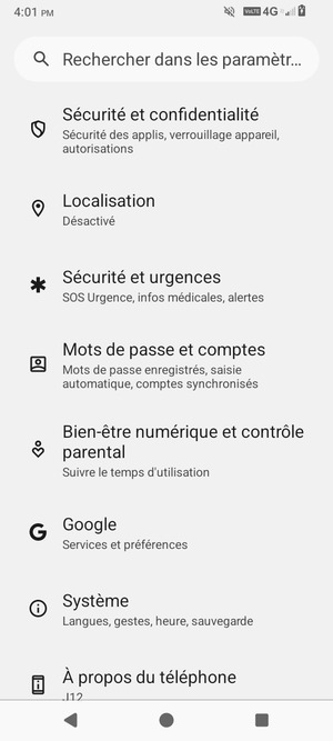 Faites défiler et sélectionnez Sécurité et confidentialité