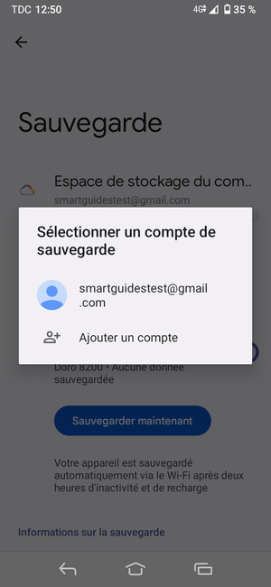 Sélectionnez votre compte de sauvegarde