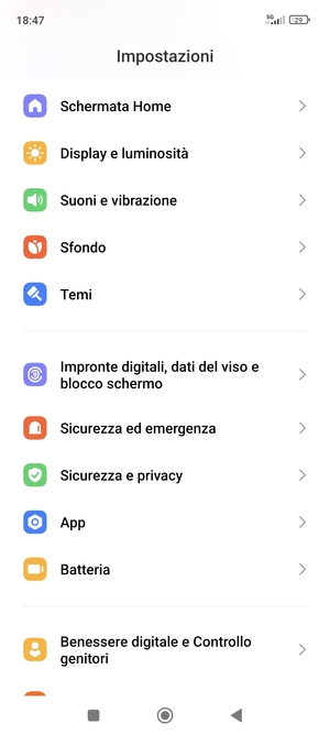 Scorri e seleziona Impronte digitali, dati del viso e blocco schermo