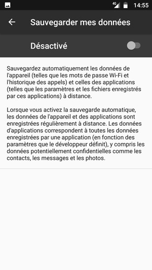 Activer le Sauvegarder mes données