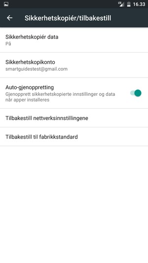 Velg Sikkerhetskopikonto