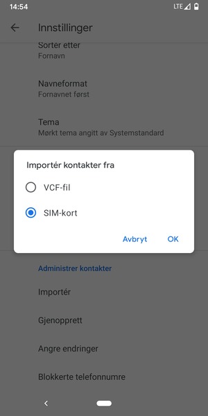 Velg SIM-kort og OK