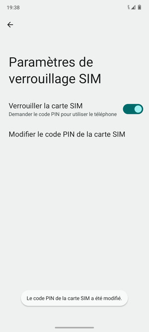 Votre code PIN de la carte SIM a été modifié