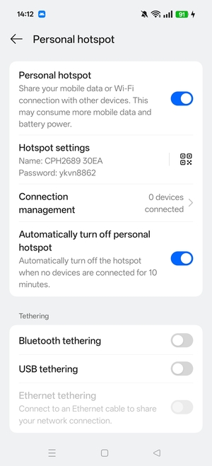 Your phone is now set up for use as a modem