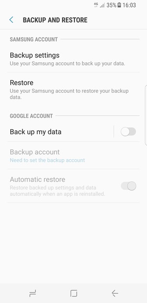 Turn on Back up my data