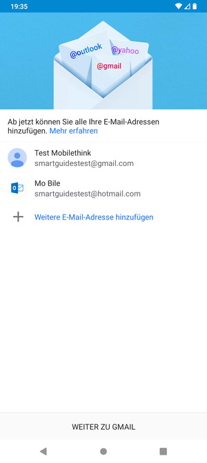 Wählen Sie WEITER ZU GMAIL