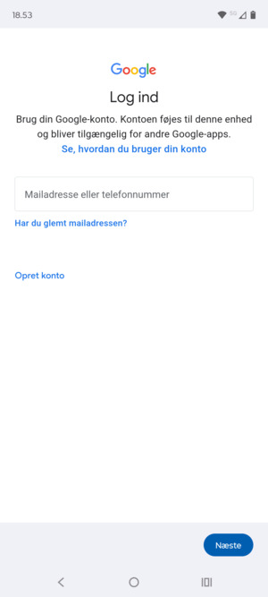 Indtast din Gmail adresse og vælg Næste