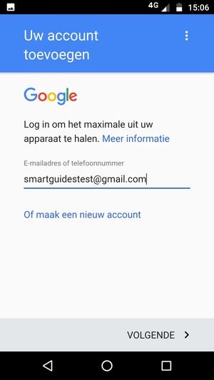 Voer uw Gmail adres in en selecteer VOLGENDE