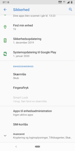 Scroll til og vælg SIM-kortlås