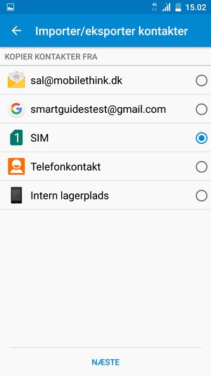 Vælg sim-kortet og vælg NÆSTE
