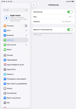 Slå Dataroaming på eller av