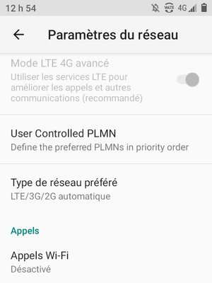 Sélectionnez Type de réseau préféré