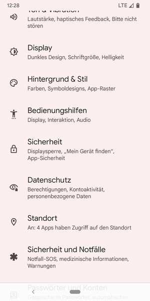 Scrollen Sie und wählen Sie Sicherheit