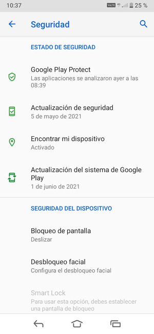 Para activar su bloqueo de pantalla, vaya al menú Seguridad y seleccione Bloqueo de pantalla