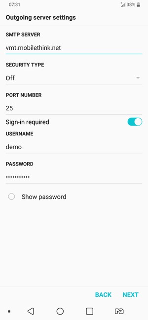 Enter Outgoing server address