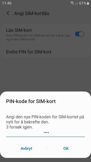 Bekreft din nye PIN-kode for SIM-kort og velg OK