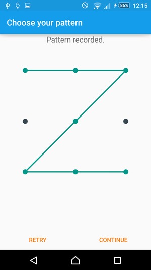Draw an unlock pattern and select CONTINUE