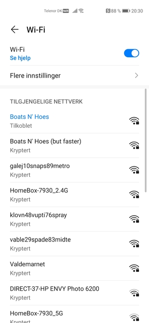 Du er nå koblet til Wi-Fi-nettverket