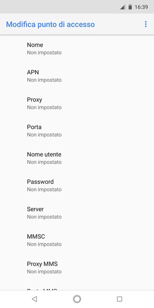 Inserisci le informazioni di Internet