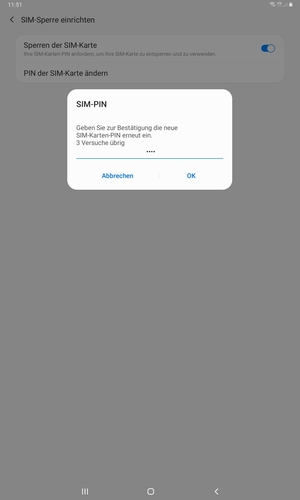 Bestätigen Sie Ihre neue PIN der SIM-Karte und wählen Sie OK