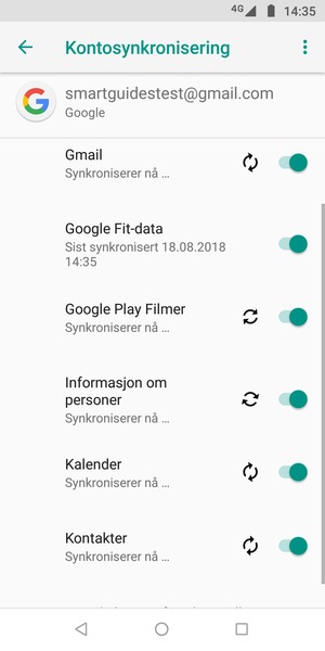 Din informasjon blir synkronisert