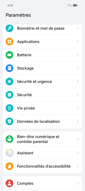 Faites défiler et sélectionnez Sécurité