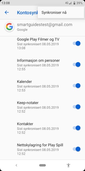 Velg Synkroniser nå