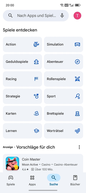 Wählen Sie die Suchleiste