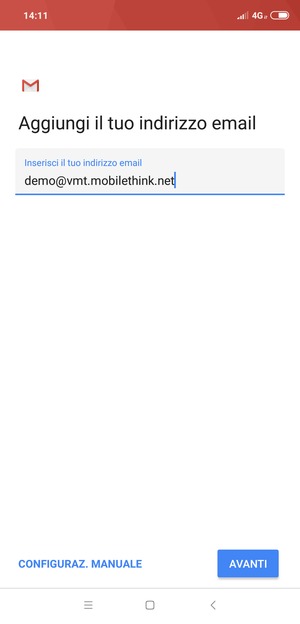 Inserisci il tuo indirizzo email e seleziona AVANTI