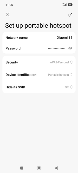 Enter a Wi-Fi hotspot password of at least 8 characters and select OK