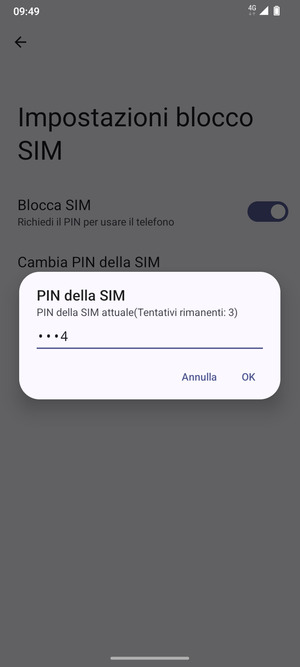 Inserisci PIN della SIM attuale e seleziona OK
