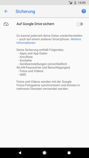 Schalten Sie Auf Google Drive sichern ein