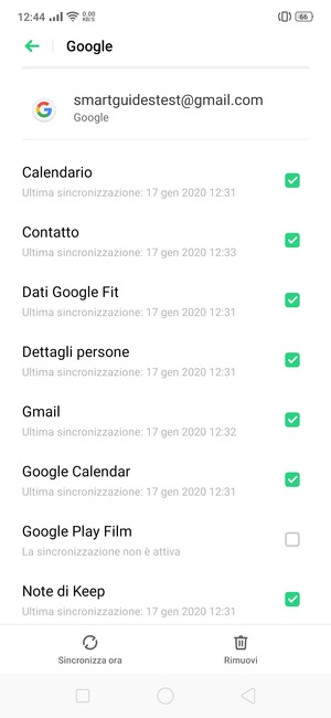 Spunta tutte le caselle di controllo e seleziona Sincronizza ora