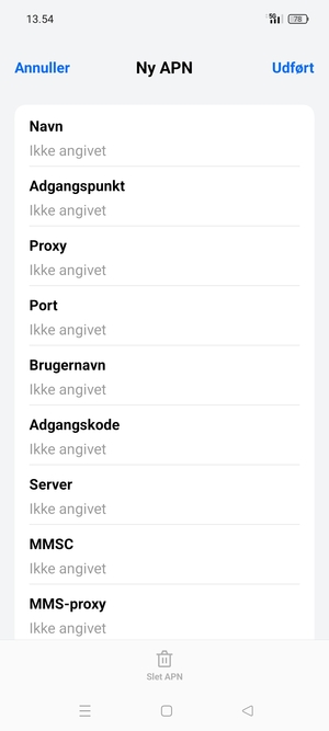 Indtast internet-oplysninger