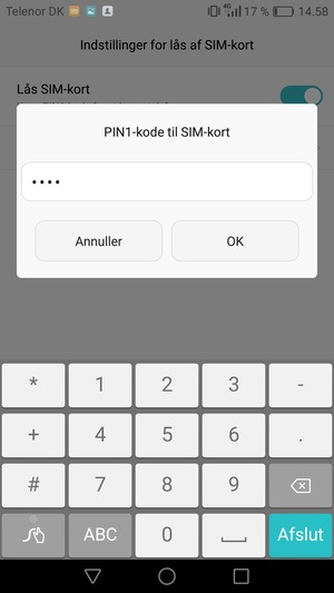 Indtast din Nuværende
PIN-kode til SIM-kort og vælg OK