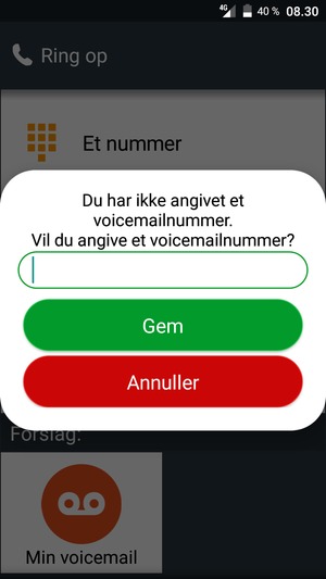 Indtast Voicemailnummer og vælg Gem