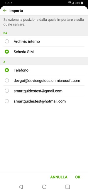 Seleziona il tuo account Google e poi OK