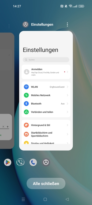 Wählen Sie Alle schließen, um alle laufende Apps zu schließen