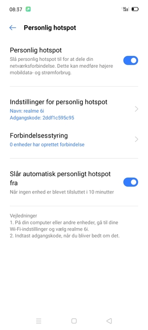 Din telefon er nu sat op til brug som modem