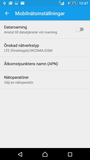 Välj Åtkomstpunktens namn (APN)