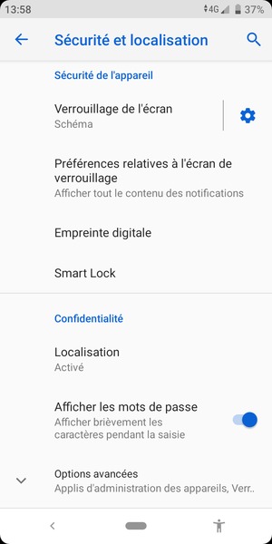 Faites défiler et sélectionnez Options avancées
