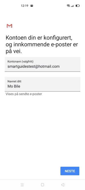 Gi kontoen din et navn, og skriv inn navnet ditt. Velg NESTE