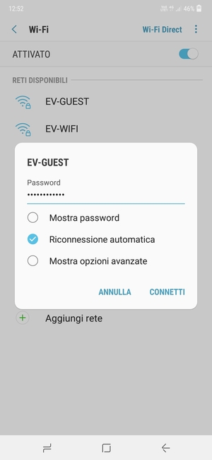 Inserisci la password del Wi-Fi e seleziona CONNETTI