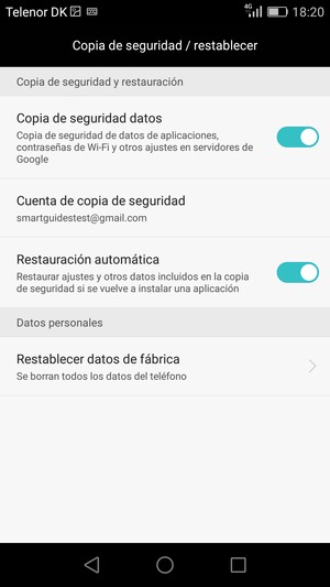 Seleccione Cuenta de copia de seguridad