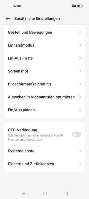 Scrollen Sie und wählen Sie Sichern und Zurücksetzen