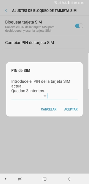 Introduzca su PIN de la tarjeta SIM actual y seleccione ACEPTAR